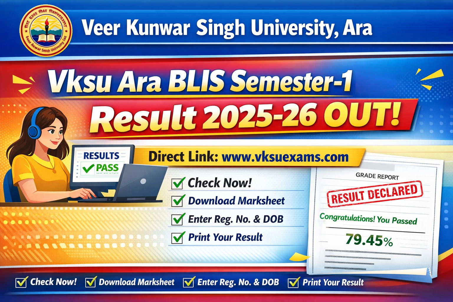 Vksu Ara BLIS Semester-1 Result 2025-26
