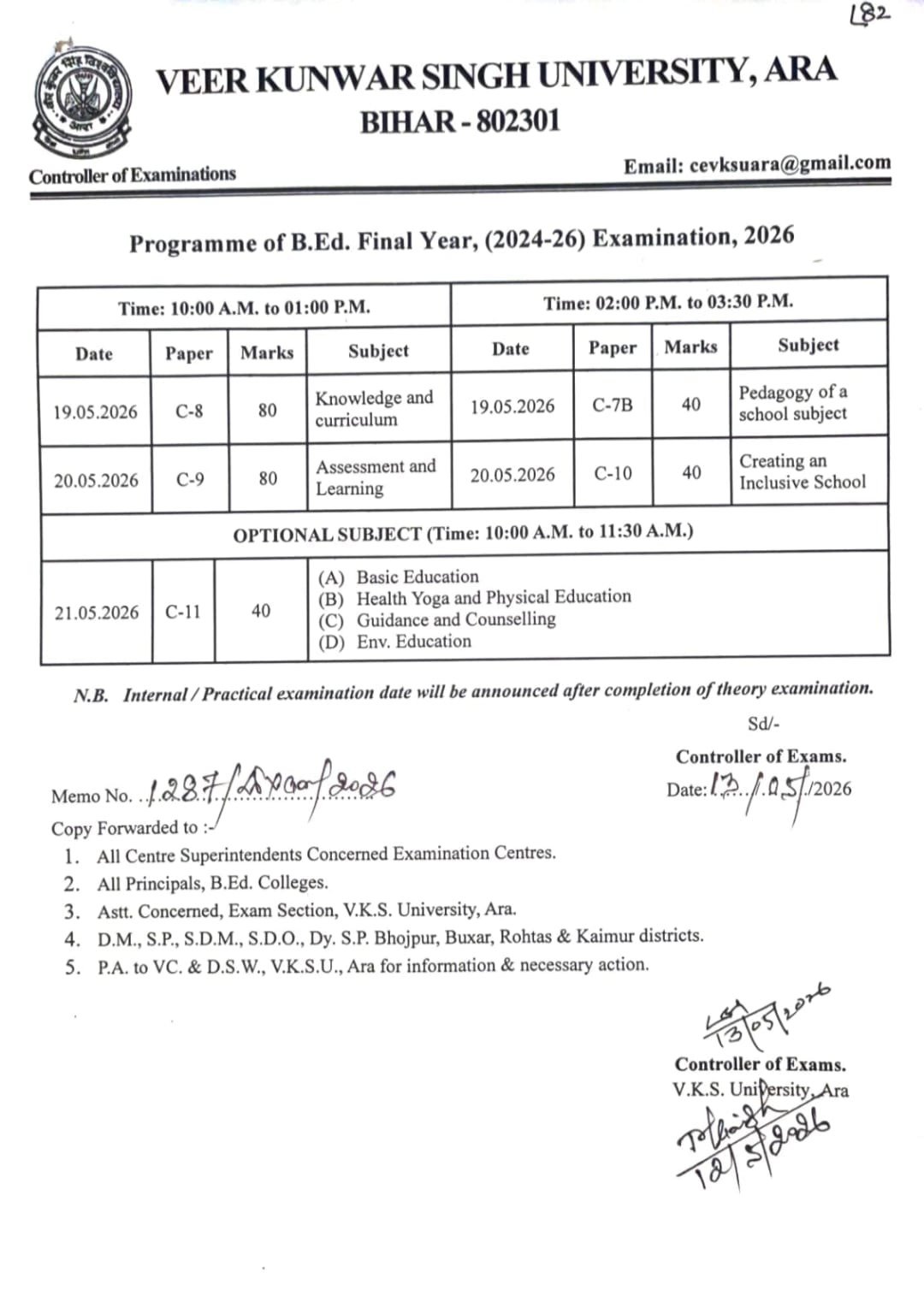 VKSU B.Ed 2nd Year Admit Card 2024-26 Download Naw