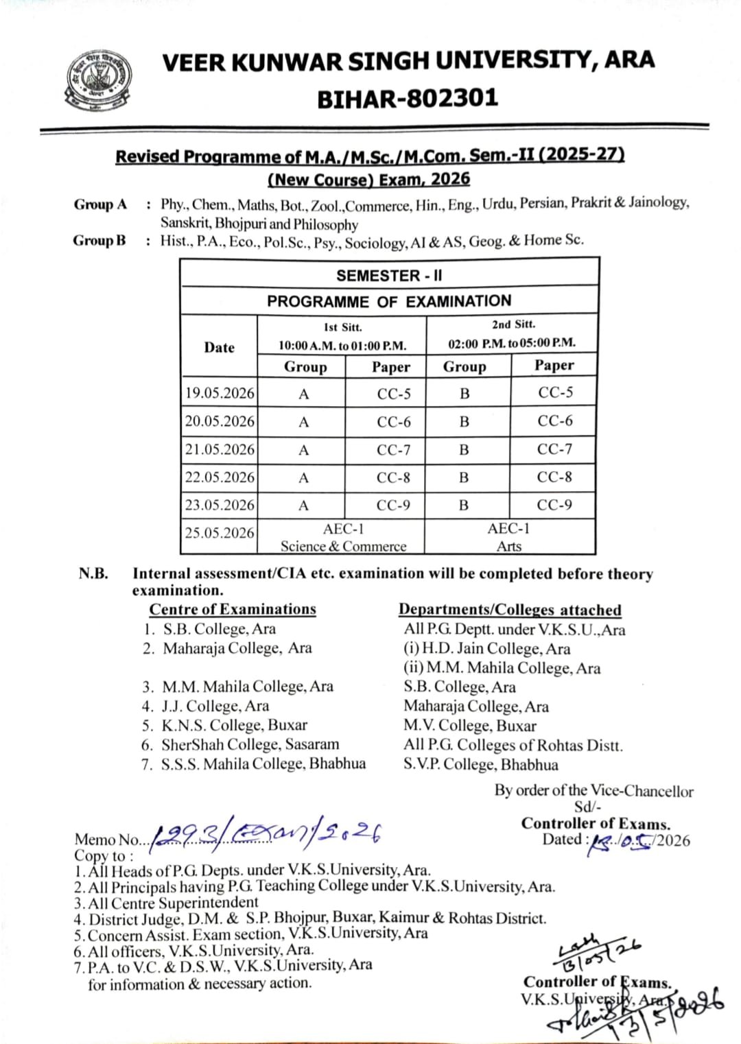 VKSU PG Semester 2 Admit Card 2025-27 Download Now