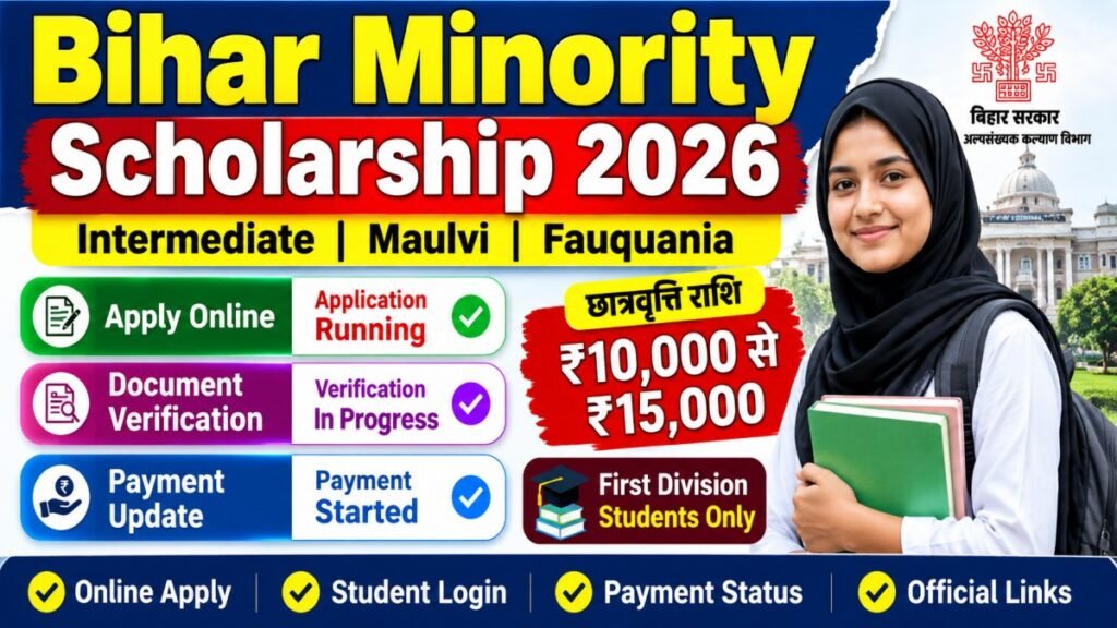 Bihar Minority Scholarship 2026 online application, document verification and payment update