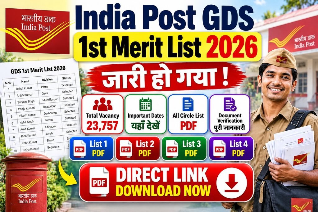 India Post GDS 1st Merit List 2026 Out: Circle-wise PDF